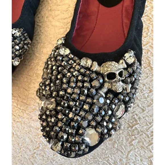 RARE! Gothic Skull Black Suede Leather Studded Ballet Flats Cristian Mori 4.5 - Picture 2 of 11